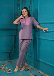 Colorblocked Pure Cotton Top & Trouser Co-Ords