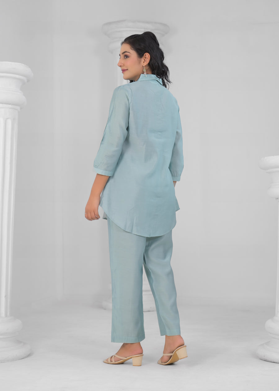 BLUE SOLID PARTY WEAR CORD SET