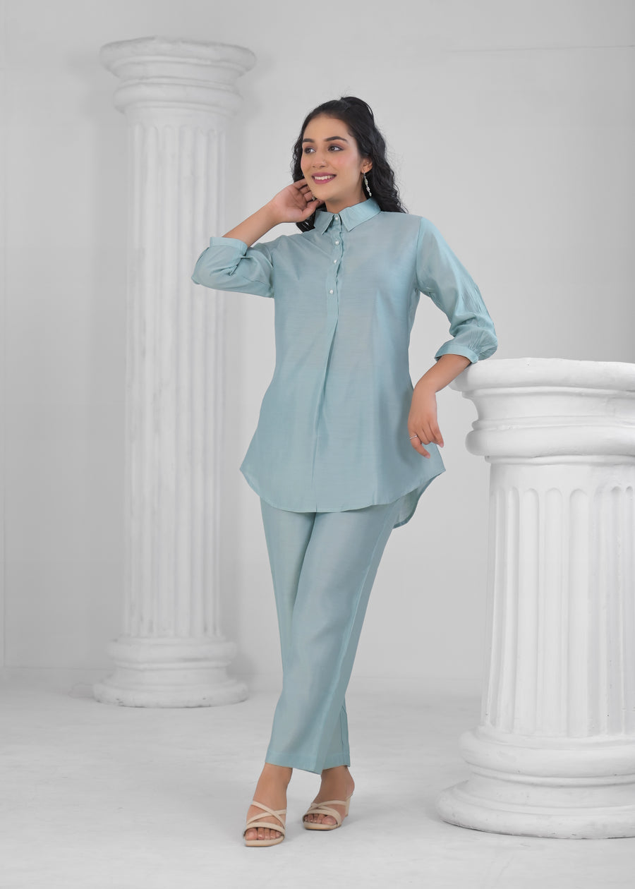 BLUE SOLID PARTY WEAR CORD SET