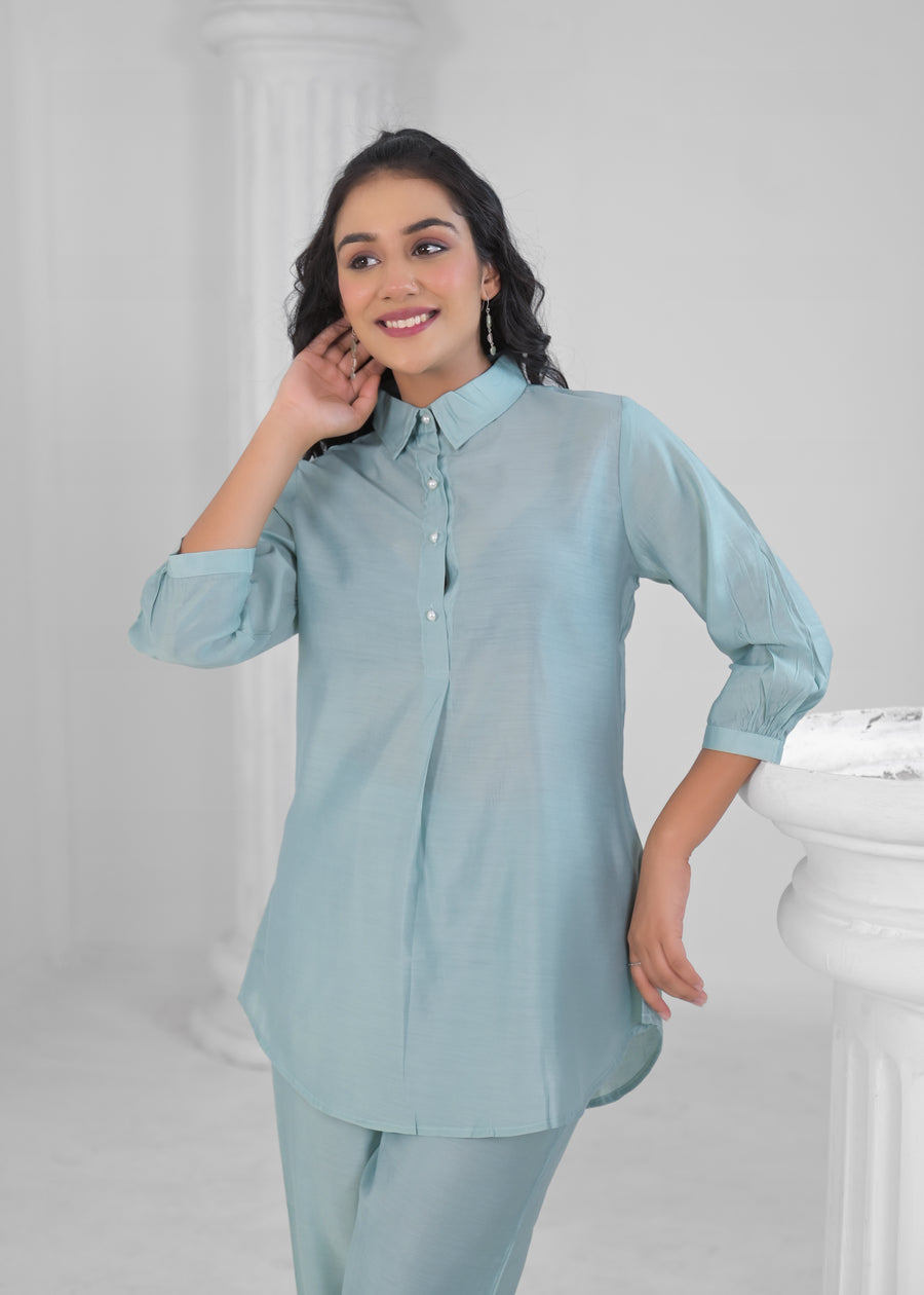 BLUE SOLID PARTY WEAR CORD SET