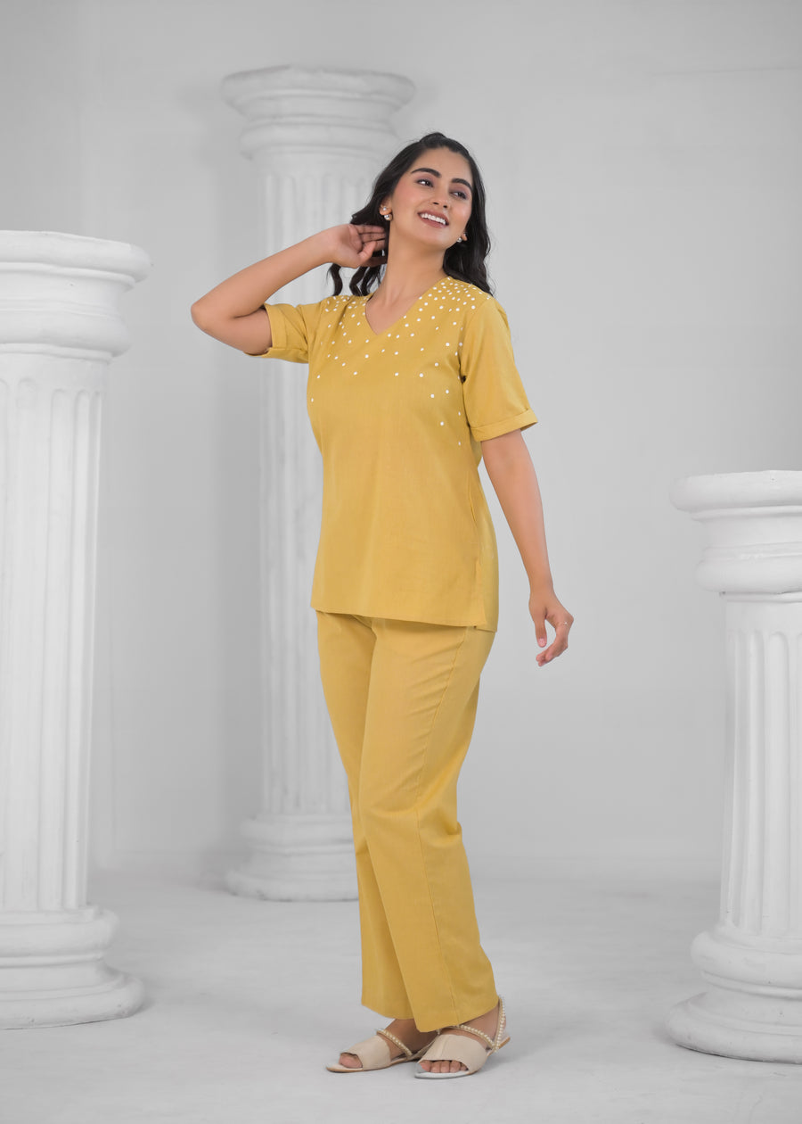 V-Neck Top With Trousers Co-Ords