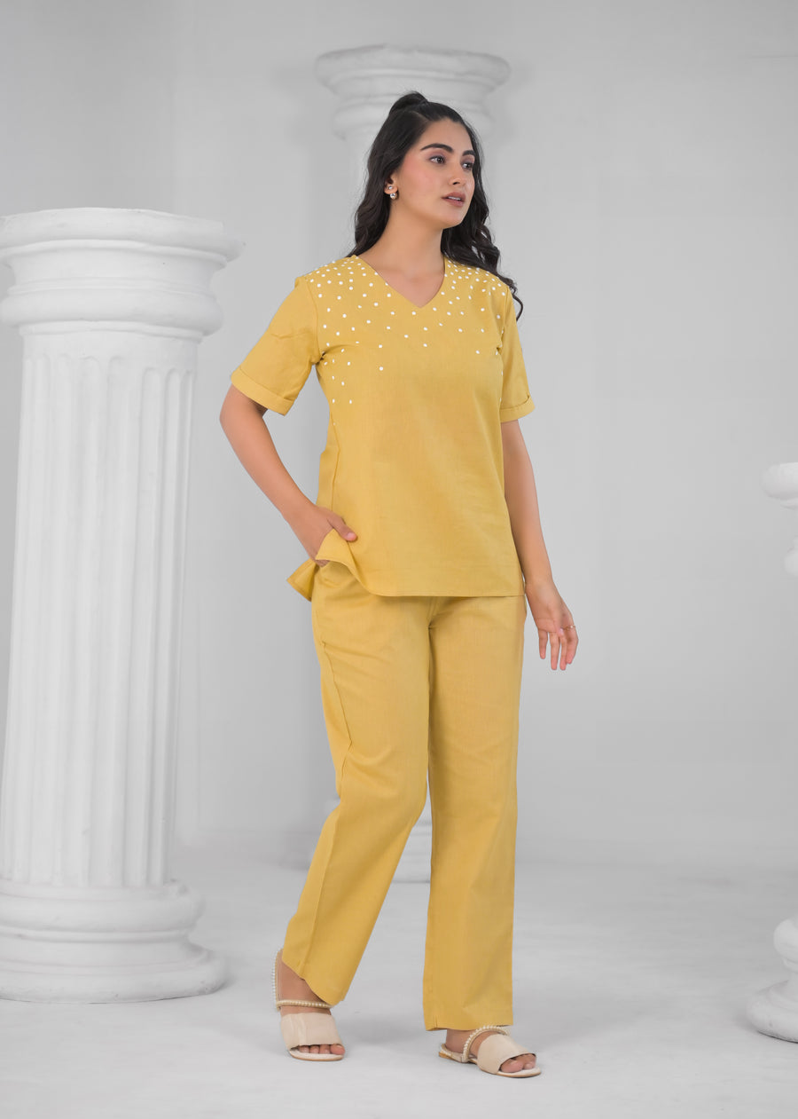 V-Neck Top With Trousers Co-Ords