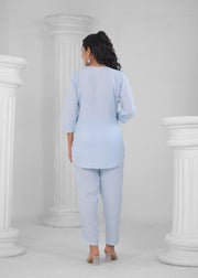 Embroidered Round-Neck Top With Trousers Co-Ords