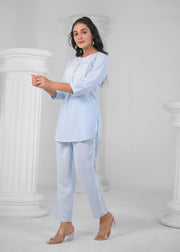 Embroidered Round-Neck Top With Trousers Co-Ords