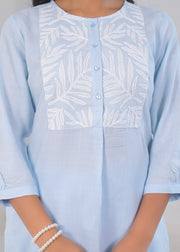 Embroidered Round-Neck Top With Trousers Co-Ords