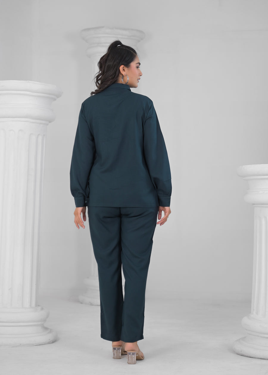 Women Blue Blended Fabric Printed Shirt with Pant