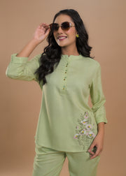 GREEN EMBROIDERY SUIT SET