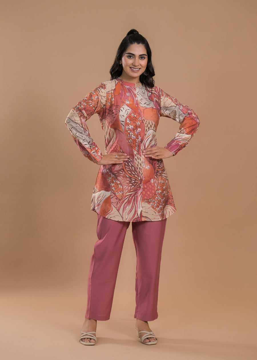 ROSE GOLD FLORAL PARTY WEAR CORD SET