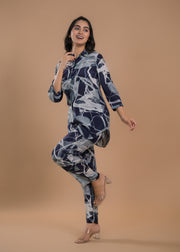 Black leaf print casual cord set