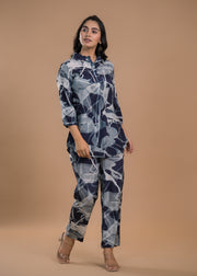 Black leaf print casual cord set