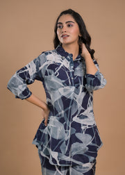 Black leaf print casual cord set