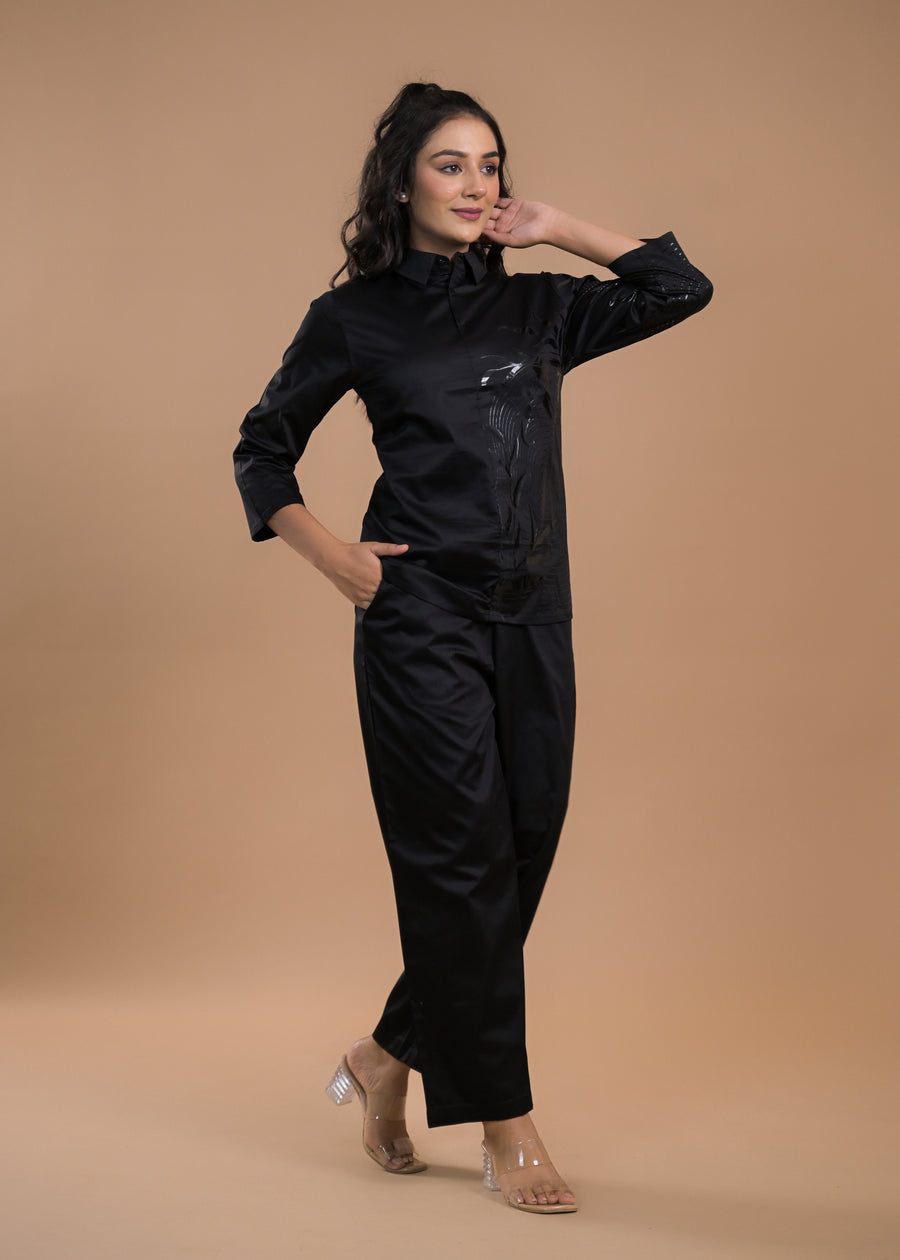 Shirt Collar Shirt With Trousers Co-Ords Set