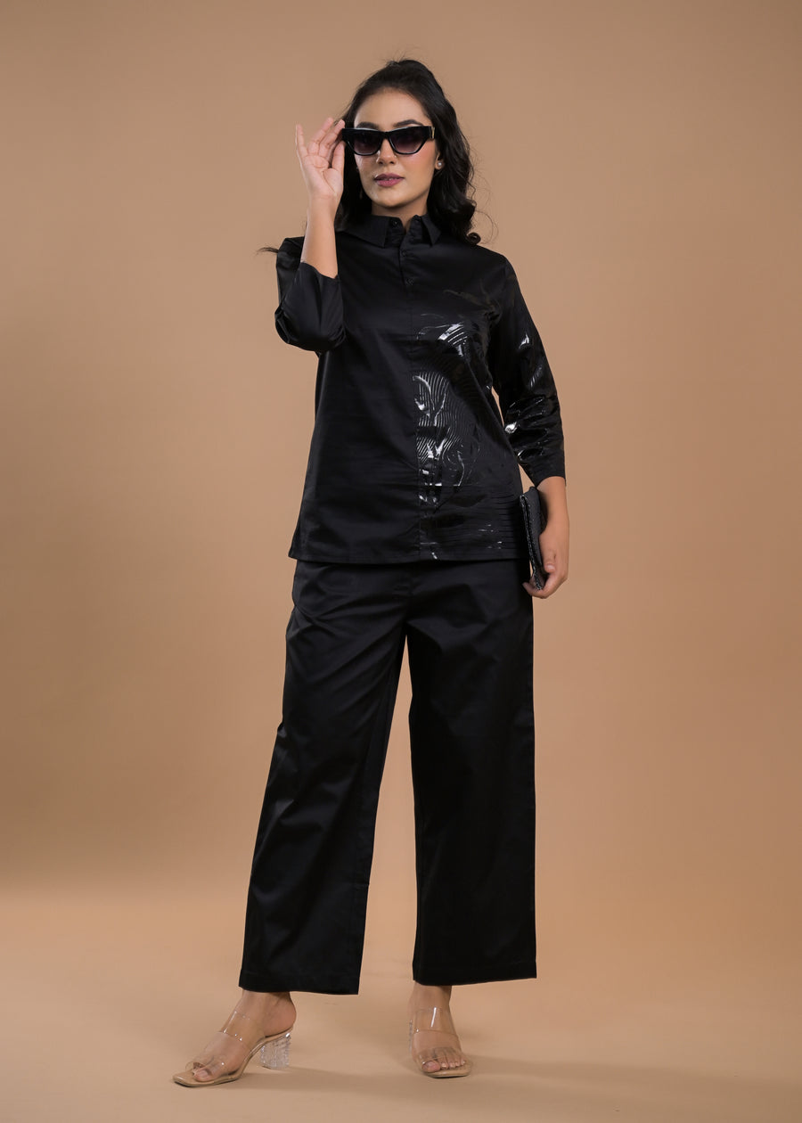 Shirt Collar Shirt With Trousers Co-Ords Set