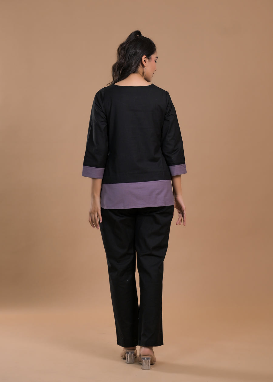 Round Neck Cotton Tunic With Trousers Co-Ords
