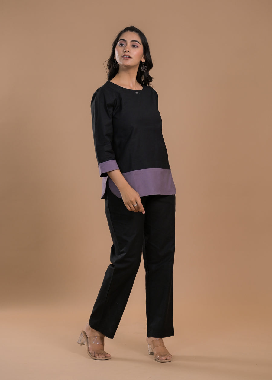 Round Neck Cotton Tunic With Trousers Co-Ords