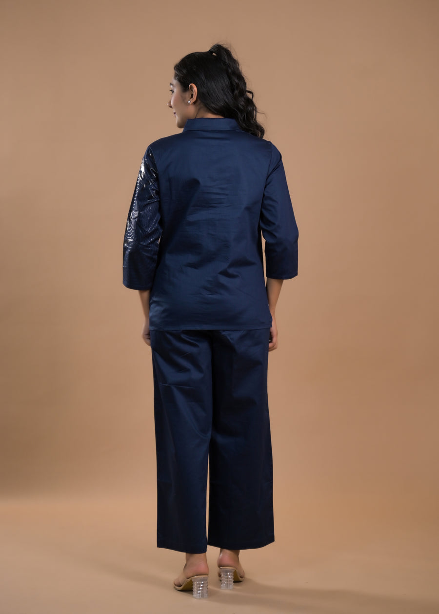 Printed Shirt Collar Shirt With Trousers Co-Ords Set