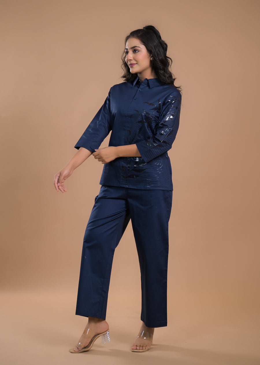 Printed Shirt Collar Shirt With Trousers Co-Ords Set