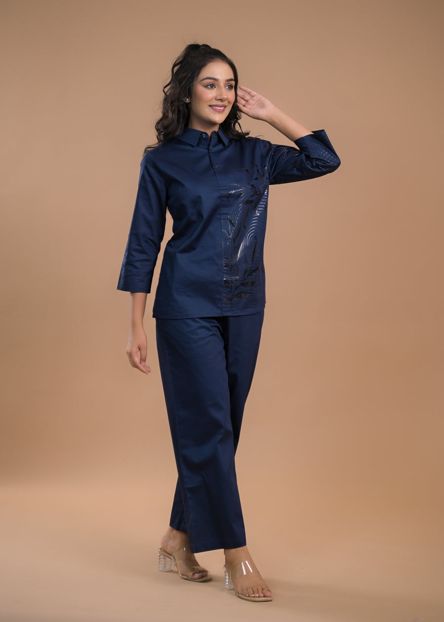 Printed Shirt Collar Shirt With Trousers Co-Ords Set
