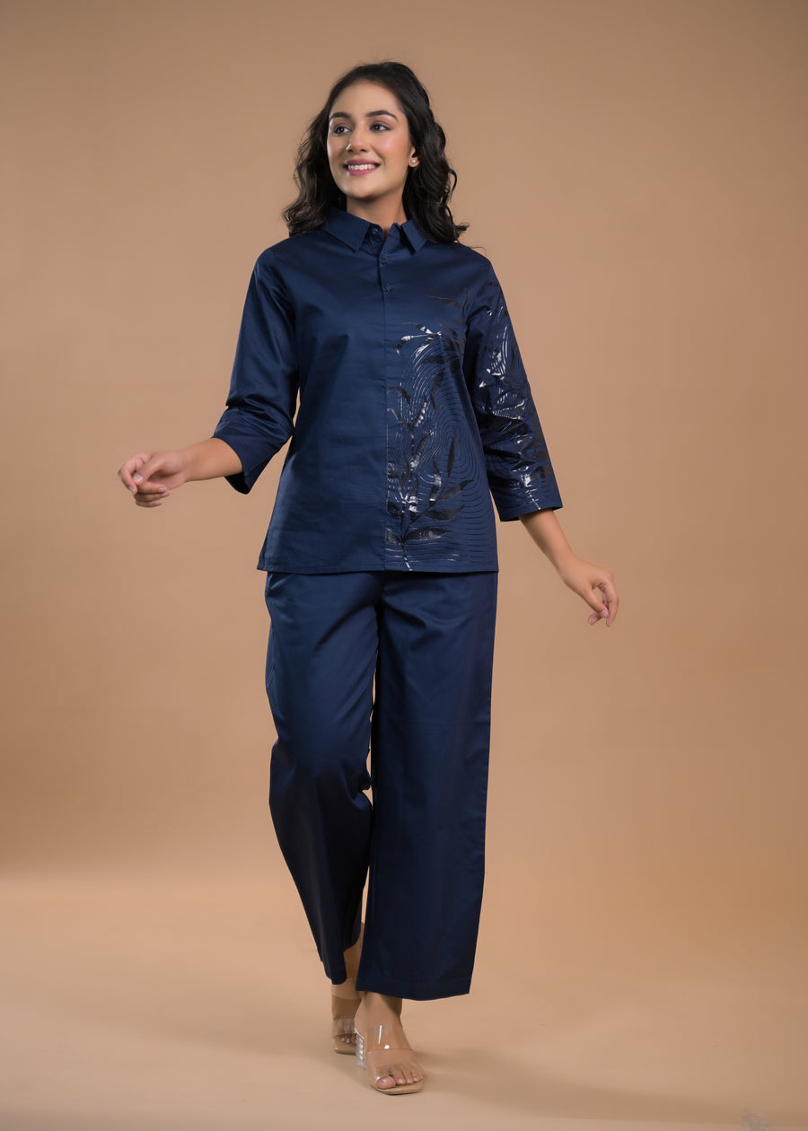Printed Shirt Collar Shirt With Trousers Co-Ords Set