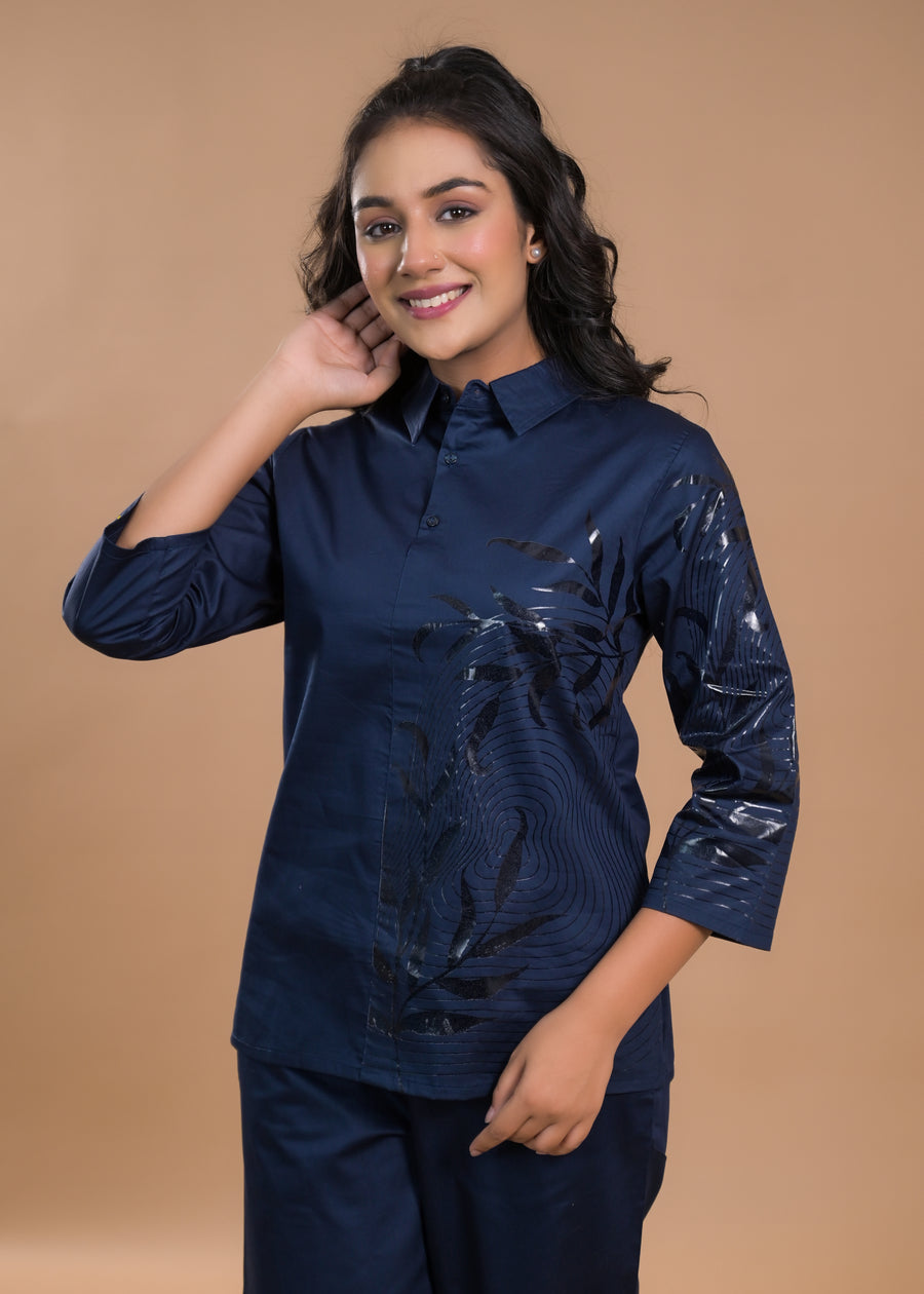 Printed Shirt Collar Shirt With Trousers Co-Ords Set