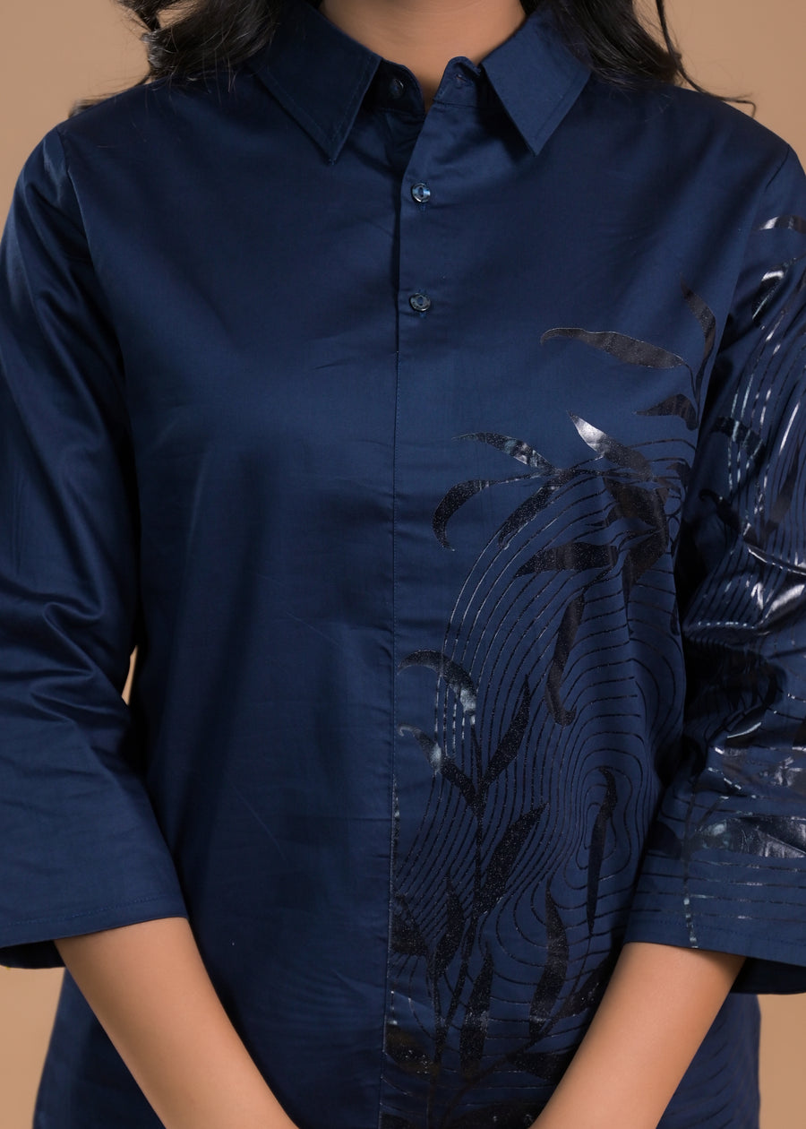 Printed Shirt Collar Shirt With Trousers Co-Ords Set