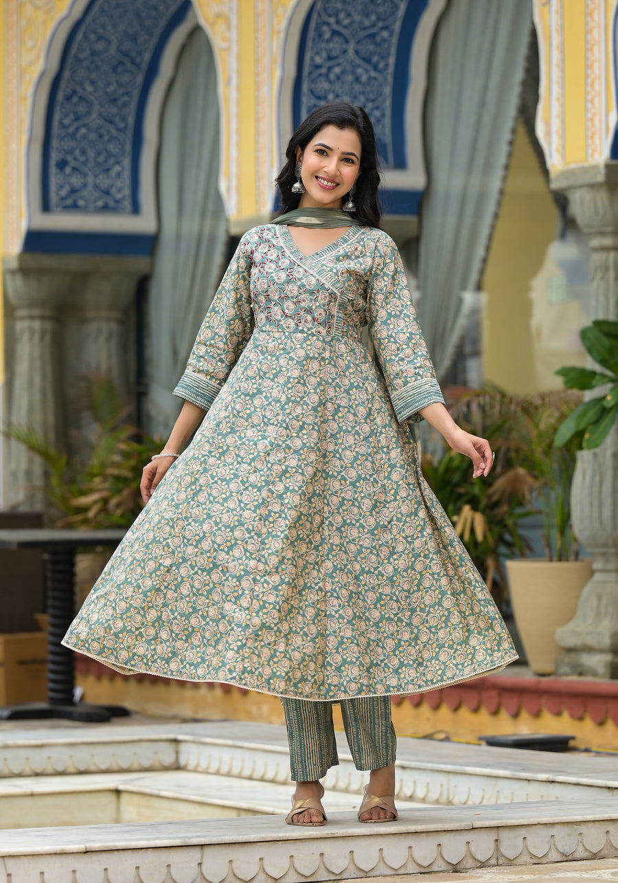 GREEN MODAL ANARAKLI FESTIVE SUIT SET