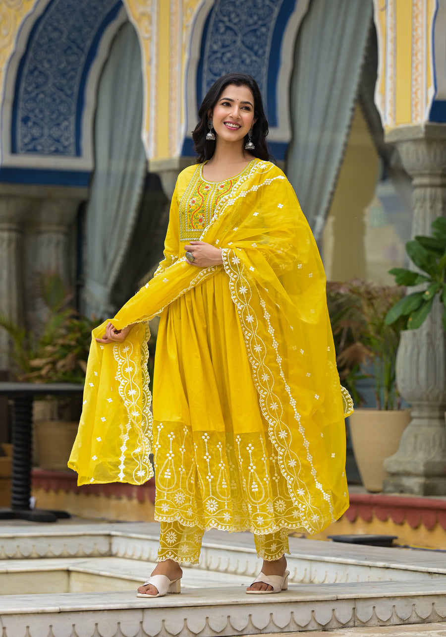 YELLOW FESTIVAL ANARKALI SUIT SET