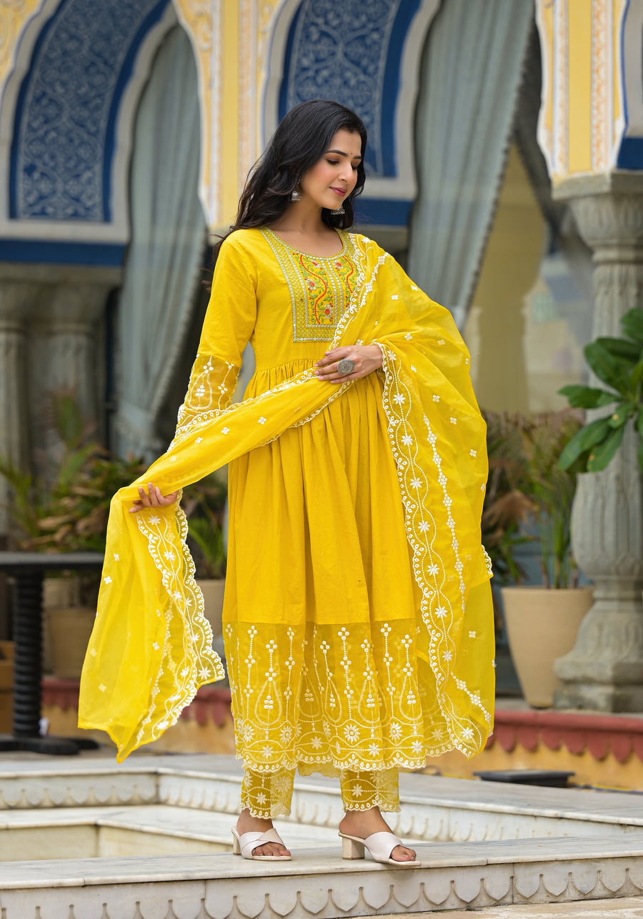 YELLOW FESTIVAL ANARKALI SUIT SET