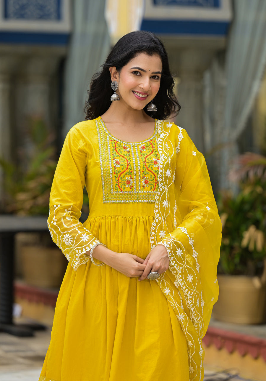 YELLOW FESTIVAL ANARKALI SUIT SET