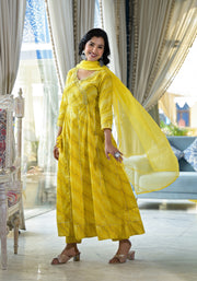 Yellow bandhej anarkali suit set