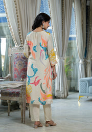 CREAM MUSLIN  FESTIVE ABSTRACT PRINT SUIT SET