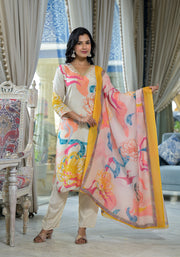 CREAM MUSLIN  FESTIVE ABSTRACT PRINT SUIT SET