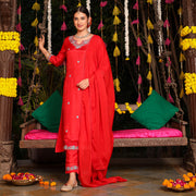 RED NEW MUSLIN SUIT SET
