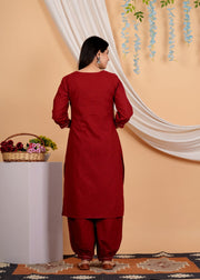 Geometric Yoke Design A-Line Thread Work Pure Cotton Kurta with Salwar