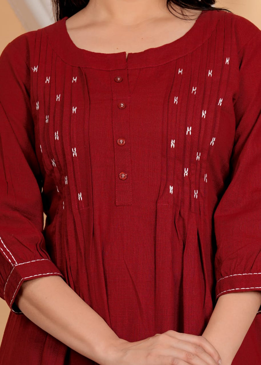 Geometric Yoke Design A-Line Thread Work Pure Cotton Kurta with Salwar