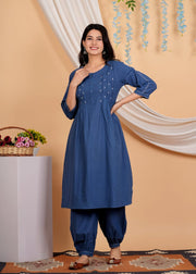 Yoke Design Thread Work A-Line Pure Cotton Kurta With Salwar