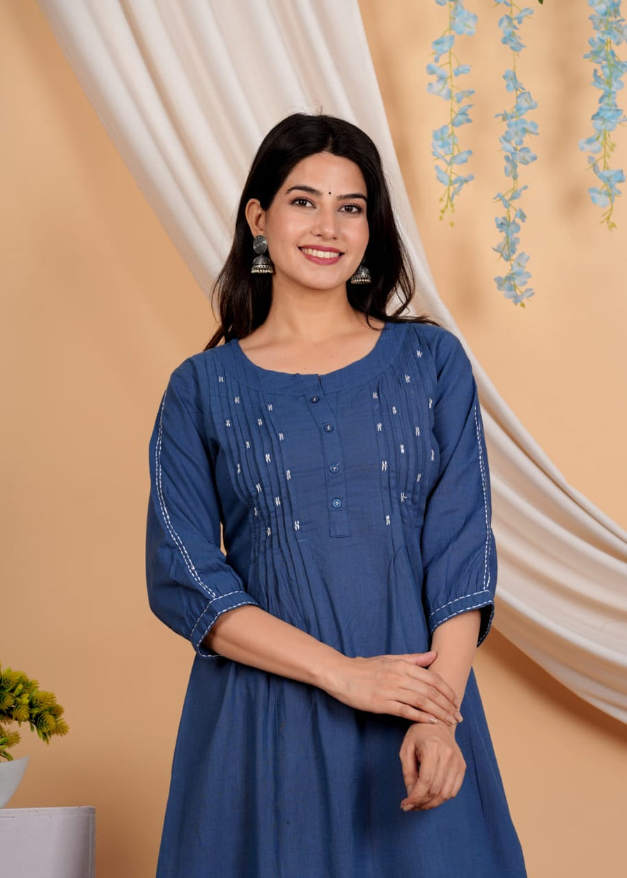 Yoke Design Thread Work A-Line Pure Cotton Kurta With Salwar
