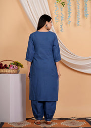 Yoke Design Thread Work A-Line Pure Cotton Kurta With Salwar