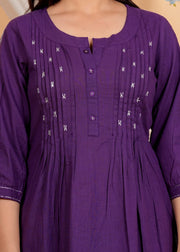 Geometric Yoke Design A-Line Thread Work Pure Cotton Kurta with Salwar