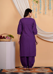 Geometric Yoke Design A-Line Thread Work Pure Cotton Kurta with Salwar