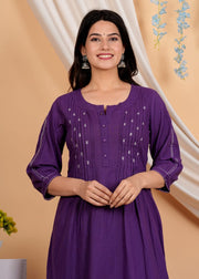 Geometric Yoke Design A-Line Thread Work Pure Cotton Kurta with Salwar