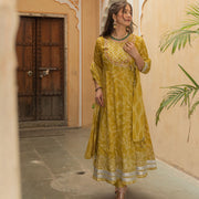 Yellow Bandhej Print Anarakali Suit Set