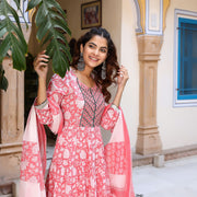 Festive Powder Pink Flared Anarkali Suit Set