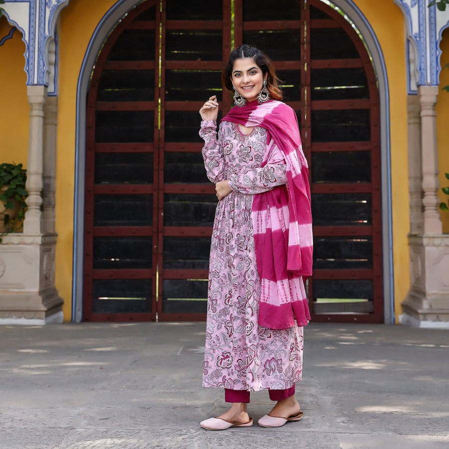 Rani Pink Festival Floral Suit Set